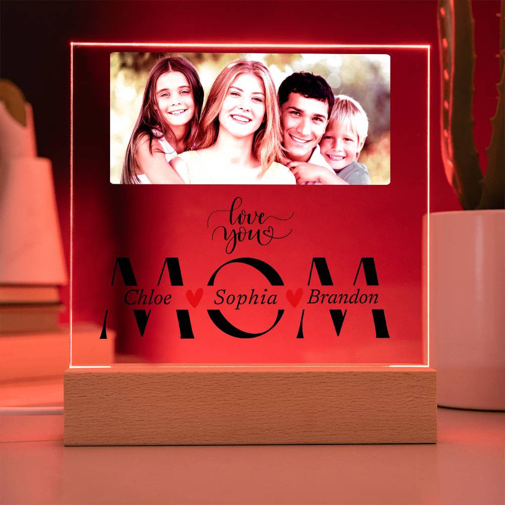 Acrylic Plaque Gift for Mom, Custom Photo & Names - Personalized Mother's Day/Birthday Present