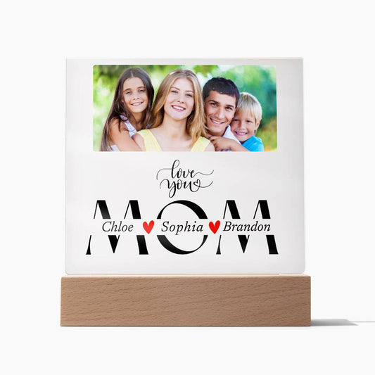 Acrylic Plaque Gift for Mom, Custom Photo & Names - Personalized Mother's Day/Birthday Present