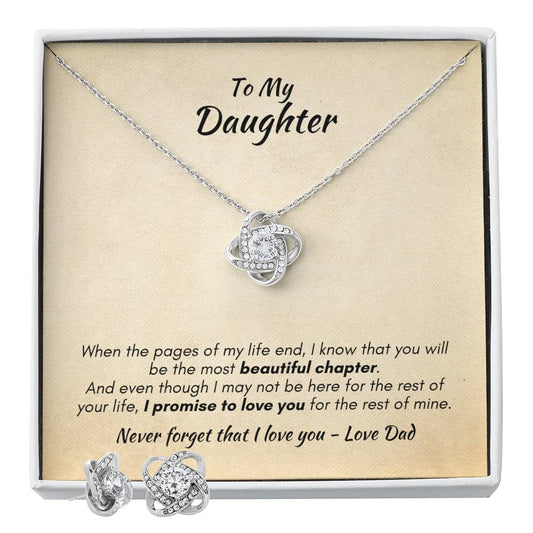 Gift For Daughter - Most Beautiful Chapter Love Knot Necklace & Earring Set