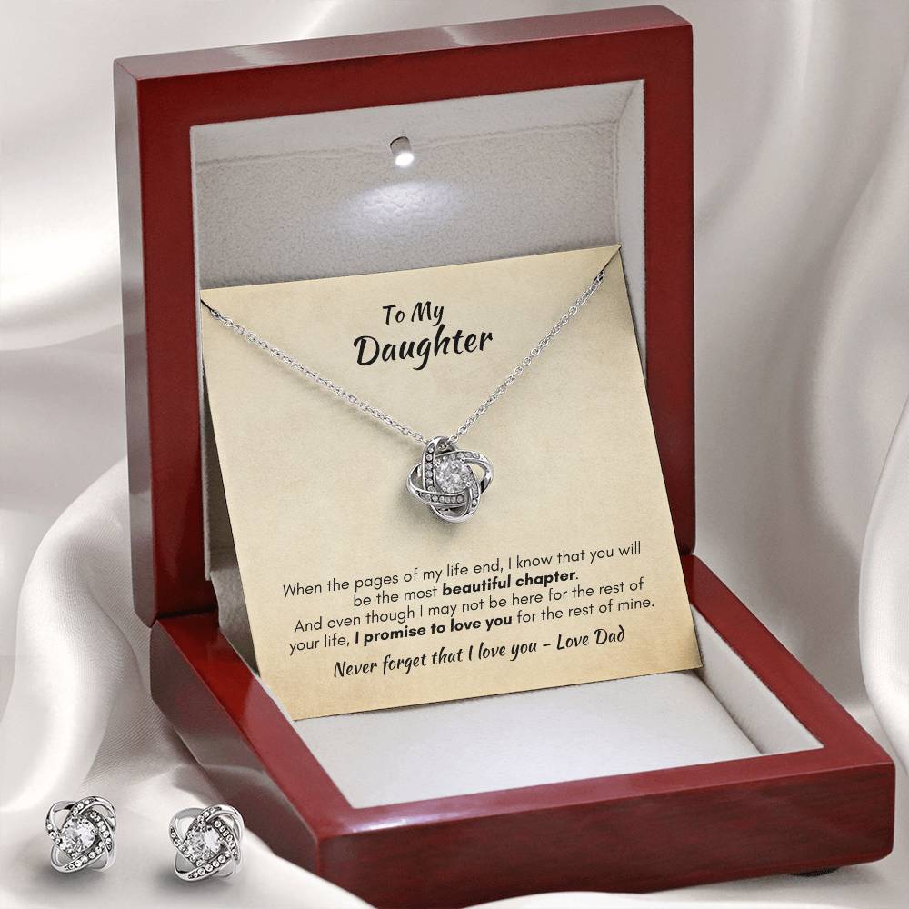 Gift For Daughter - Most Beautiful Chapter Love Knot Necklace & Earring Set