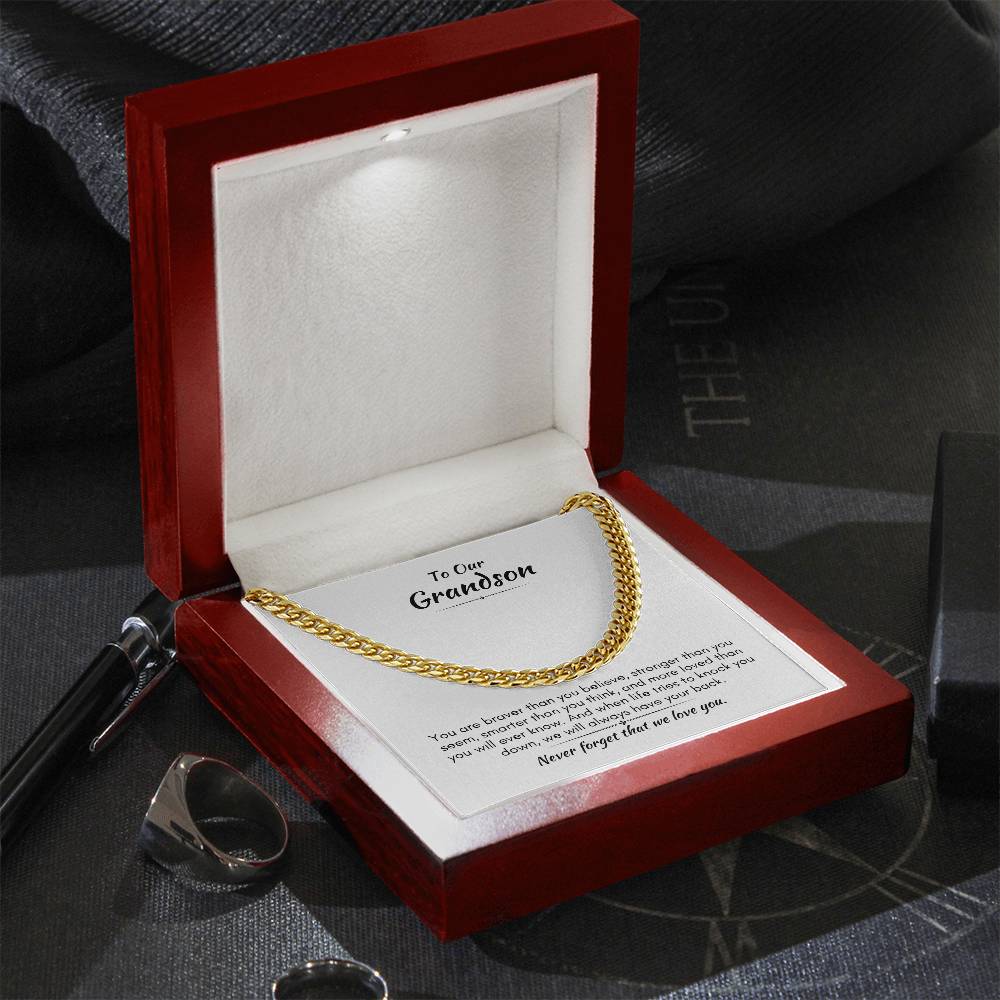 Gift For Grandson - Braver, Stronger, Smarter - Cuban Link Chain