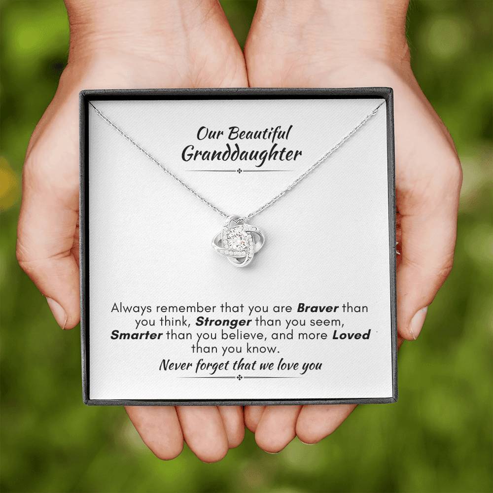 Gift For Granddaughter - Braver, Stronger, Smarter - Love Knot Necklace