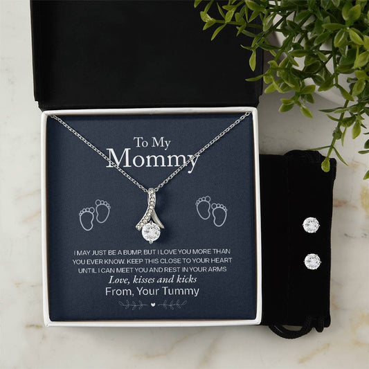 Gift For Mom From Baby - To My Mommy Love From Your Tummy - Alluring Beauty Necklace & CZ Earrings