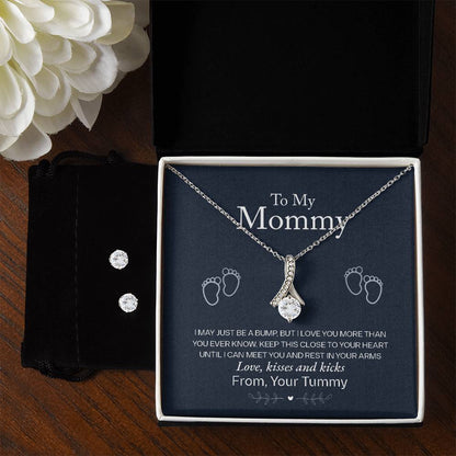 Gift For Mom From Baby - To My Mommy Love From Your Tummy - Alluring Beauty Necklace & CZ Earrings