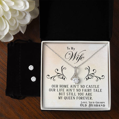 Gift For Wife From Husband - Our Home Ain't No Castle - Alluring Beauty Necklace & CZ Earrings