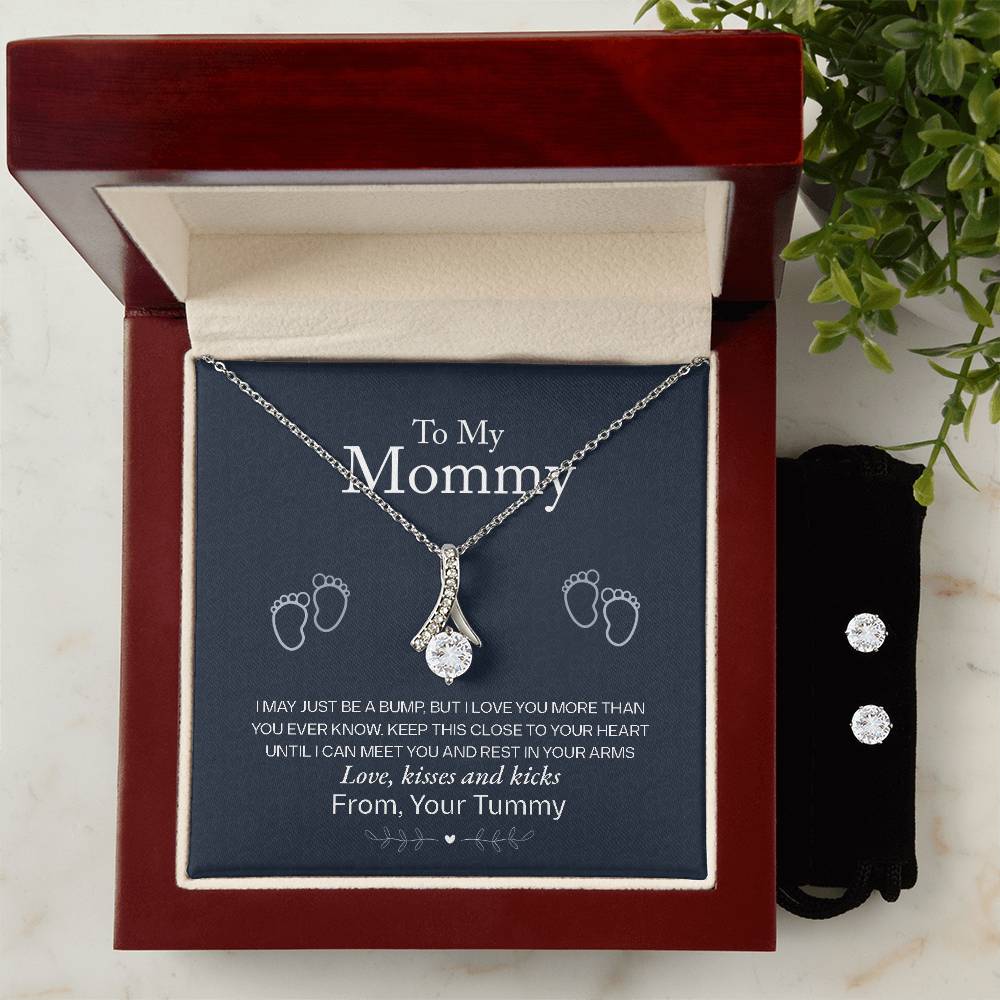 Gift For Mom From Baby - To My Mommy Love From Your Tummy - Alluring Beauty Necklace & CZ Earrings