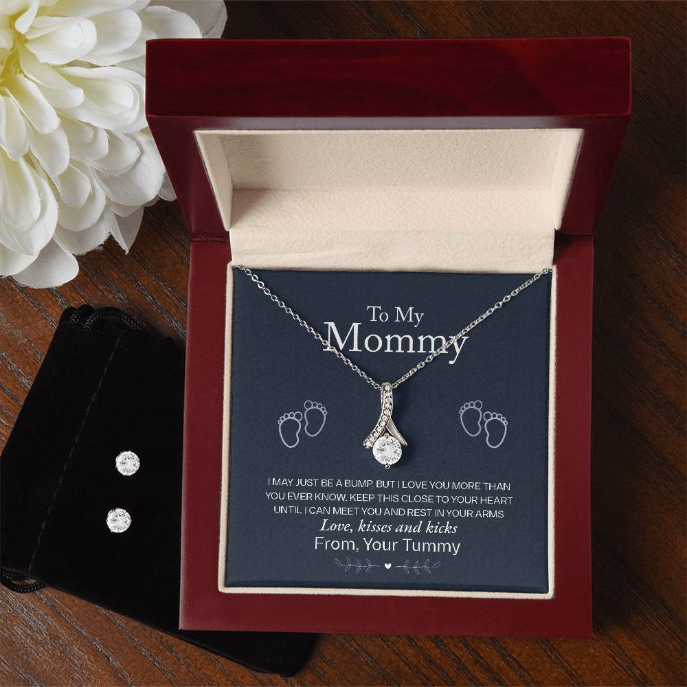 Gift For Mom From Baby - To My Mommy Love From Your Tummy - Alluring Beauty Necklace & CZ Earrings