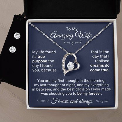 For Wife - Be My Forever - Forever Love Necklace and CZ Earring Set