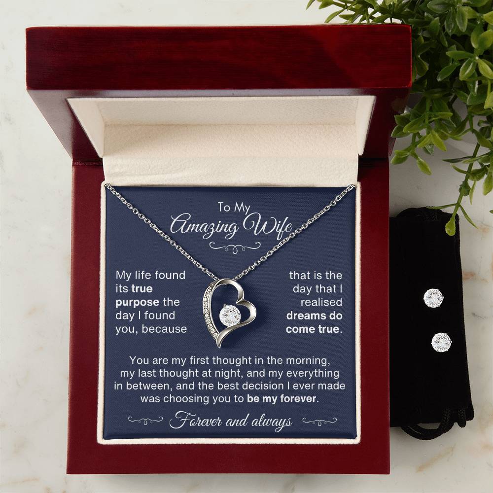 For Wife - Be My Forever - Forever Love Necklace and CZ Earring Set