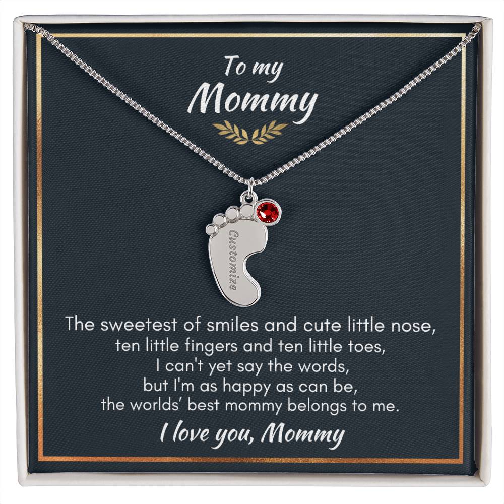 Gift for Mommy - Ten Little Fingers & Toes - Custom Baby Feet Necklace & Birth Stone