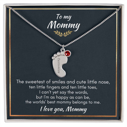 Gift for Mommy - Ten Little Fingers & Toes - Custom Baby Feet Necklace & Birth Stone