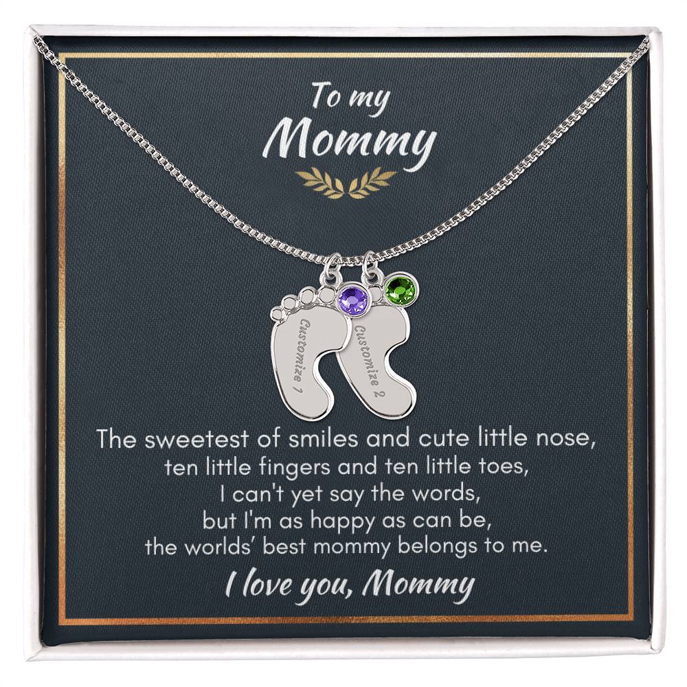 Gift for Mommy - Ten Little Fingers & Toes - Custom Baby Feet Necklace & Birth Stone