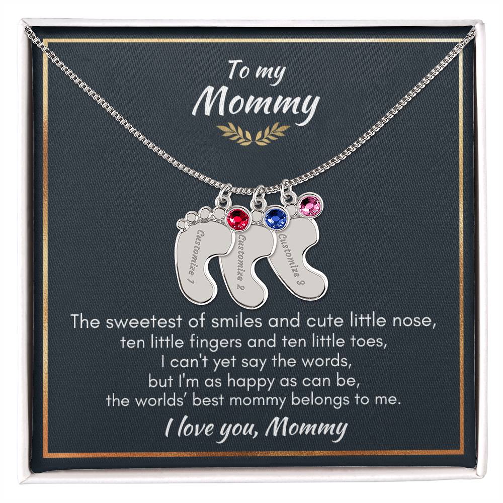 Gift for Mommy - Ten Little Fingers & Toes - Custom Baby Feet Necklace & Birth Stone