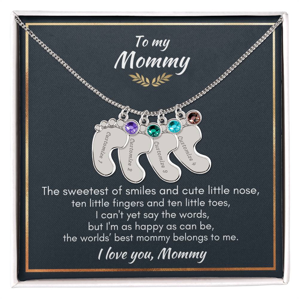 Gift for Mommy - Ten Little Fingers & Toes - Custom Baby Feet Necklace & Birth Stone