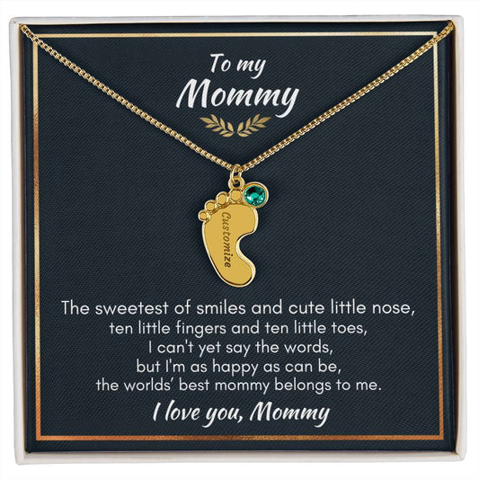 Gift for Mommy - Ten Little Fingers & Toes - Custom Baby Feet Necklace & Birth Stone