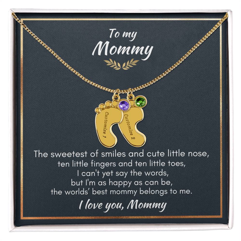 Gift for Mommy - Ten Little Fingers & Toes - Custom Baby Feet Necklace & Birth Stone