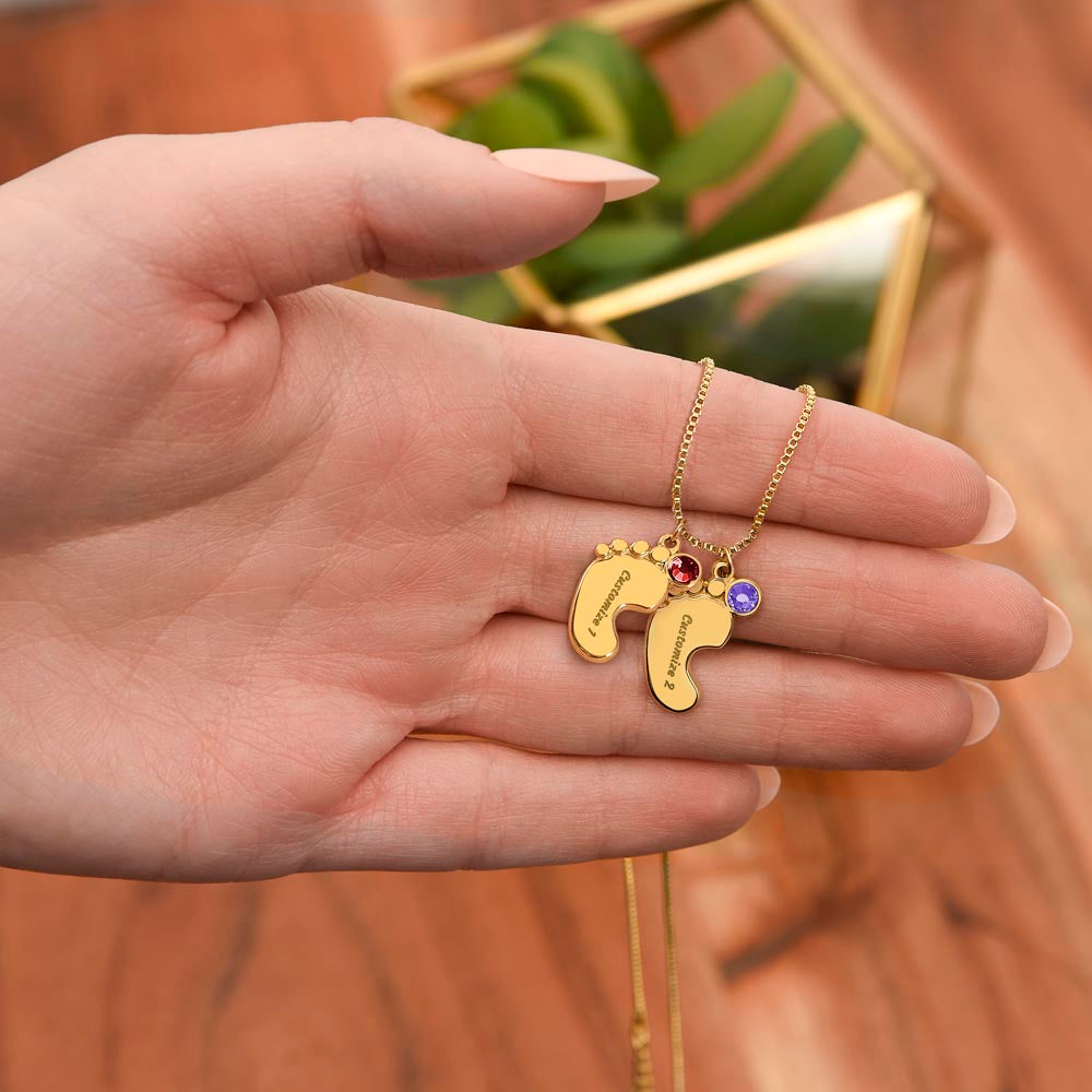 Gift for Mommy - Ten Little Fingers & Toes - Custom Baby Feet Necklace & Birth Stone