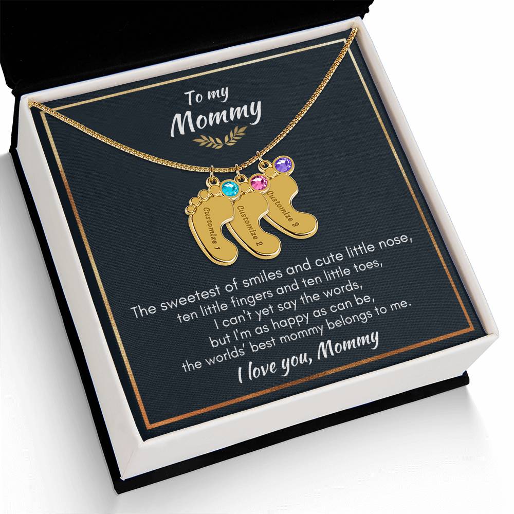 Gift for Mommy - Ten Little Fingers & Toes - Custom Baby Feet Necklace & Birth Stone