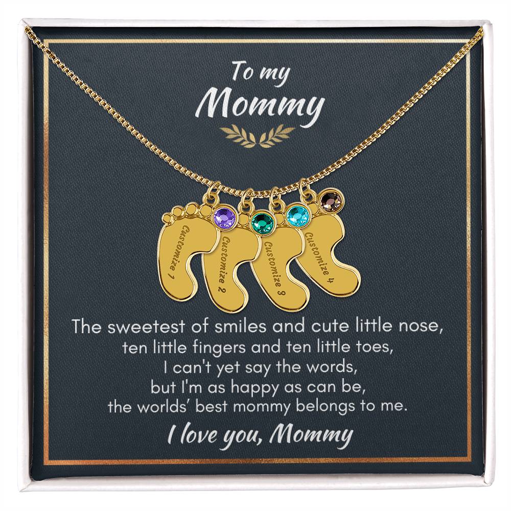 Gift for Mommy - Ten Little Fingers & Toes - Custom Baby Feet Necklace & Birth Stone