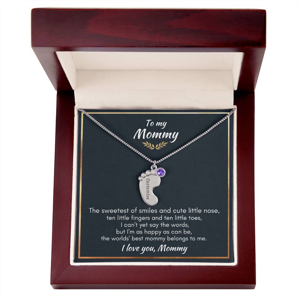 Gift for Mommy - Ten Little Fingers & Toes - Custom Baby Feet Necklace & Birth Stone