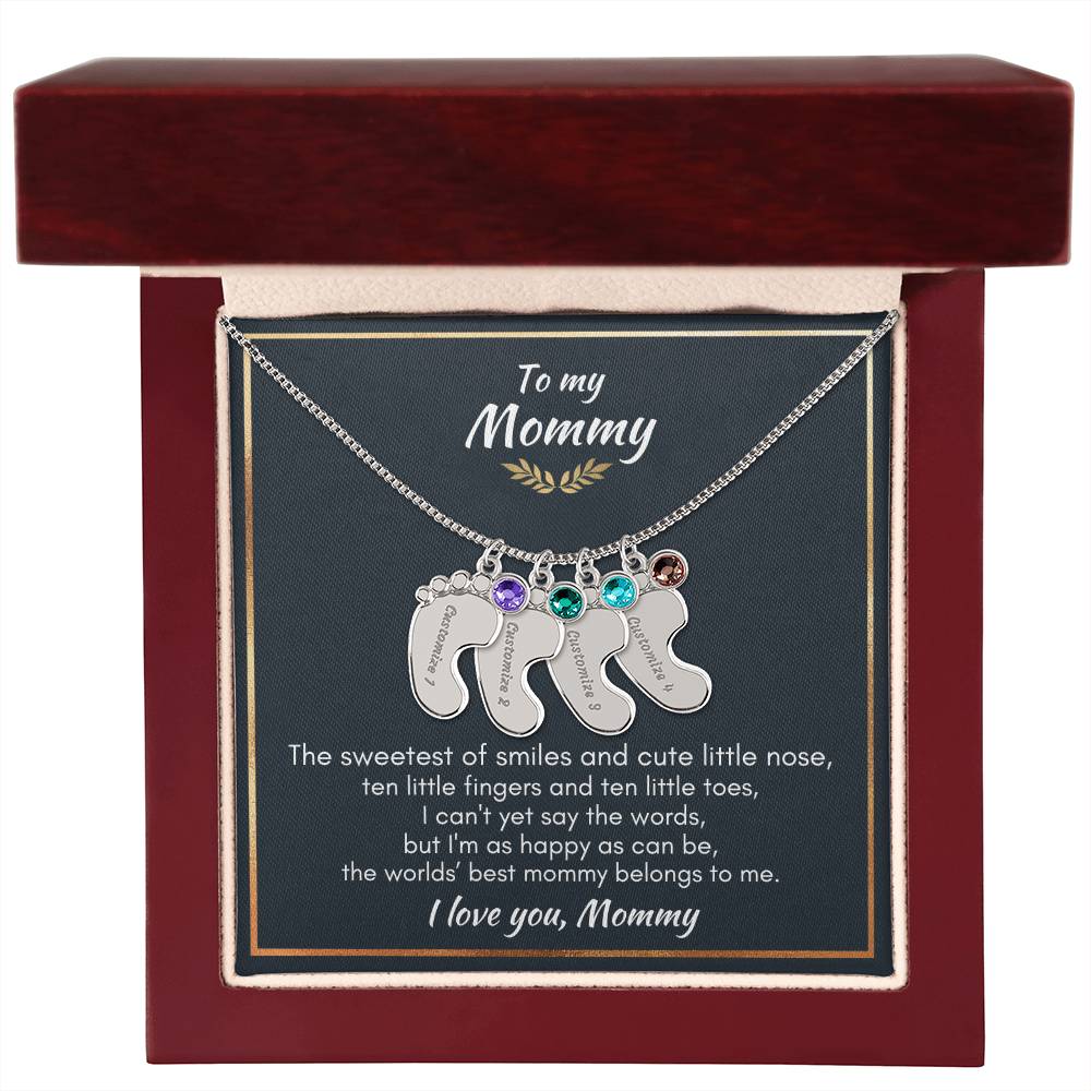 Gift for Mommy - Ten Little Fingers & Toes - Custom Baby Feet Necklace & Birth Stone