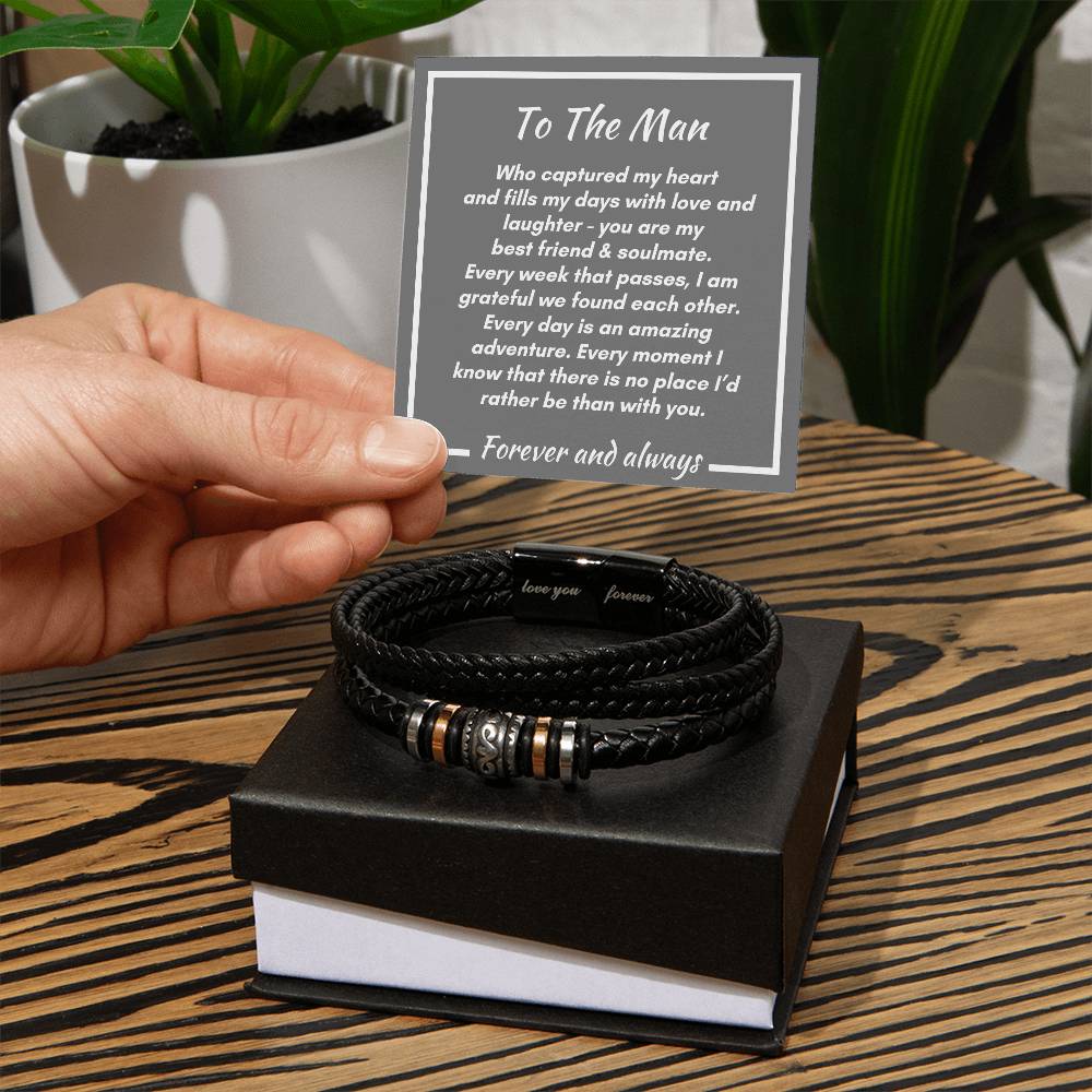 Gift for Soulmate  -  Every Week, Day, Moment  - Men's Love You Forever Vegan Leather Bracelet