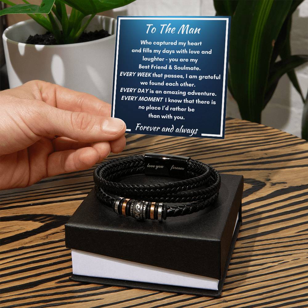 To The Man - Every Week, Every Day, Every Moment - Men's Love You Forever Vegan Leather Bracelet