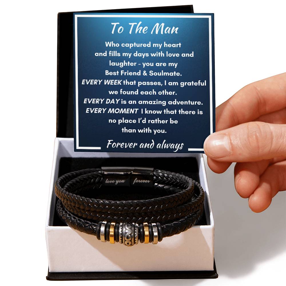 To The Man - Every Week, Every Day, Every Moment - Men's Love You Forever Vegan Leather Bracelet