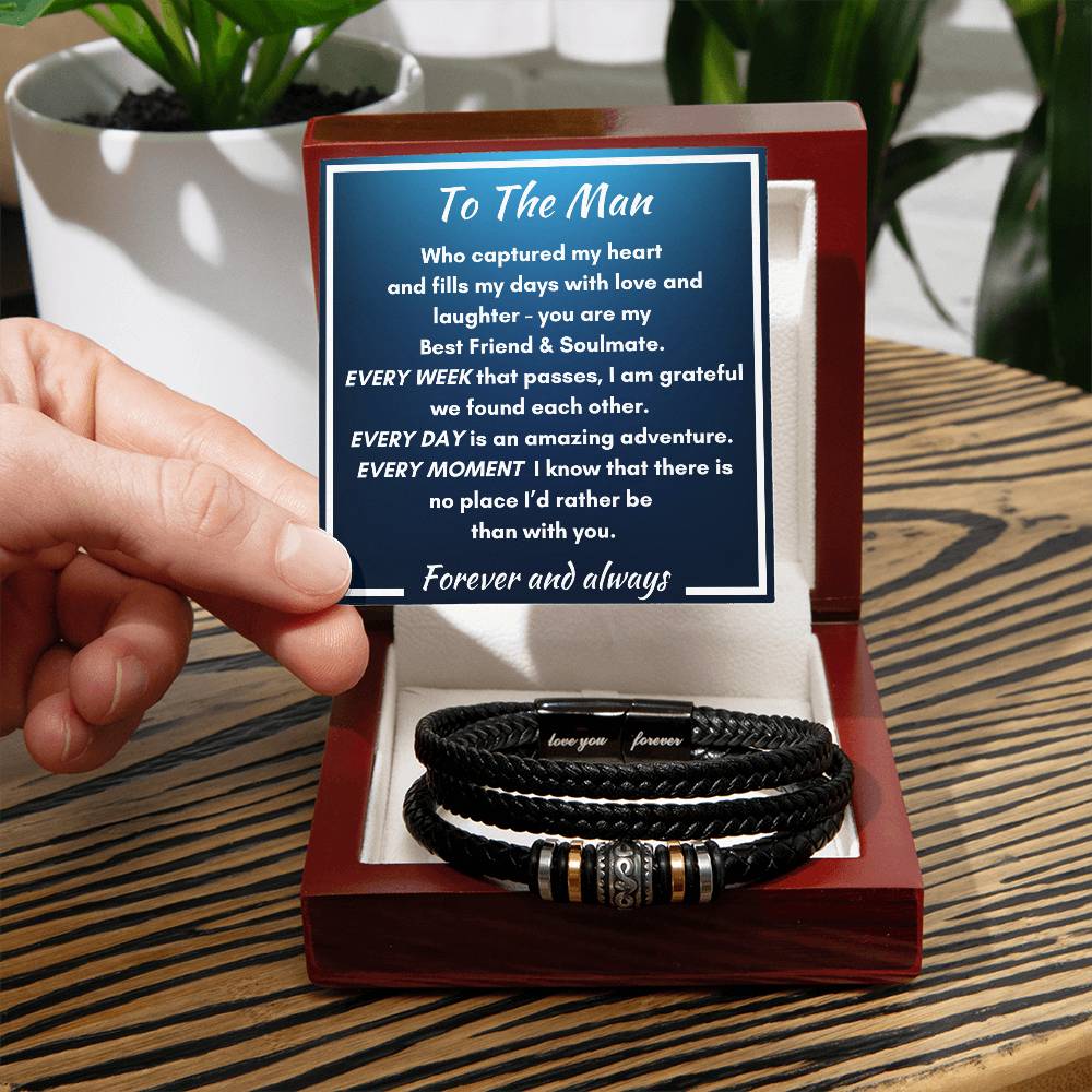 To The Man - Every Week, Every Day, Every Moment - Men's Love You Forever Vegan Leather Bracelet