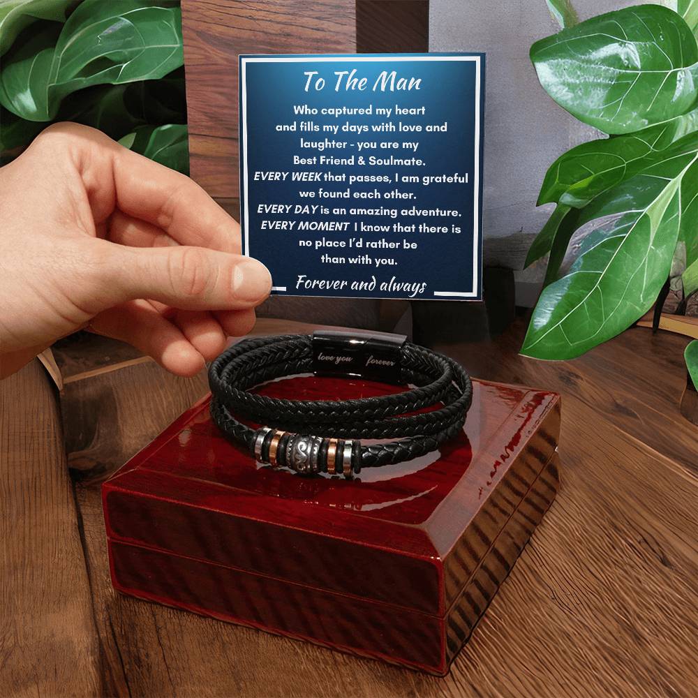 To The Man - Every Week, Every Day, Every Moment - Men's Love You Forever Vegan Leather Bracelet