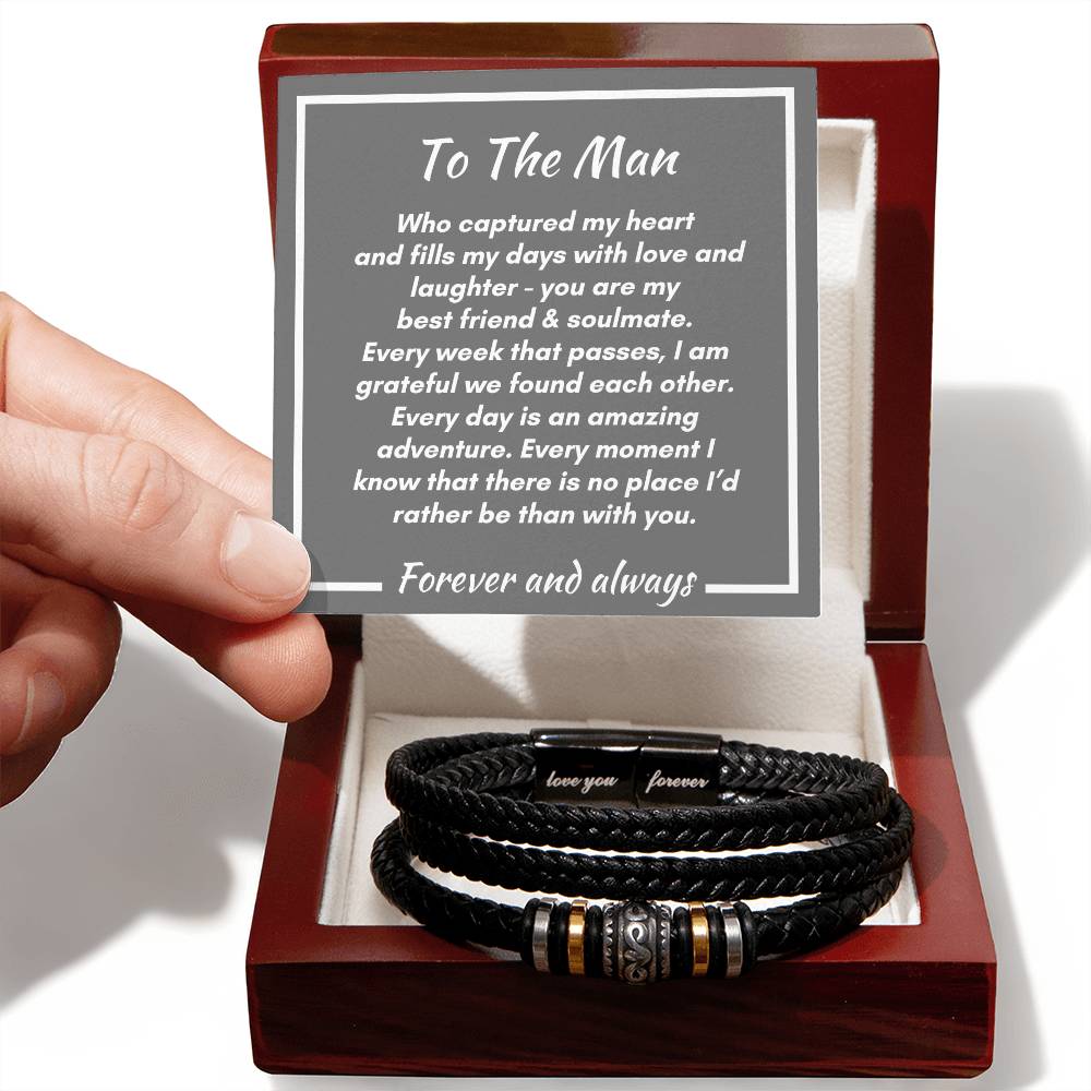 Gift for Soulmate  -  Every Week, Day, Moment  - Men's Love You Forever Vegan Leather Bracelet