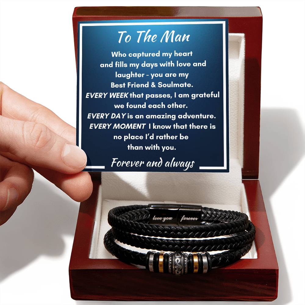 To The Man - Every Week, Every Day, Every Moment - Men's Love You Forever Vegan Leather Bracelet