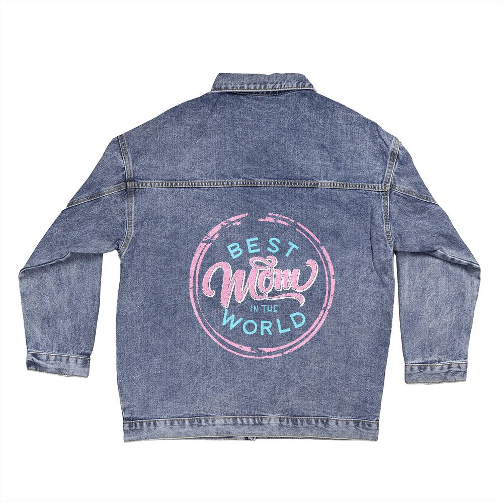 Denim Jacket for Women Mothers Day Best Mom In The World Pink/Blue